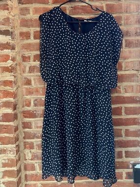 Tacera Navy and White Polka Dot Dress